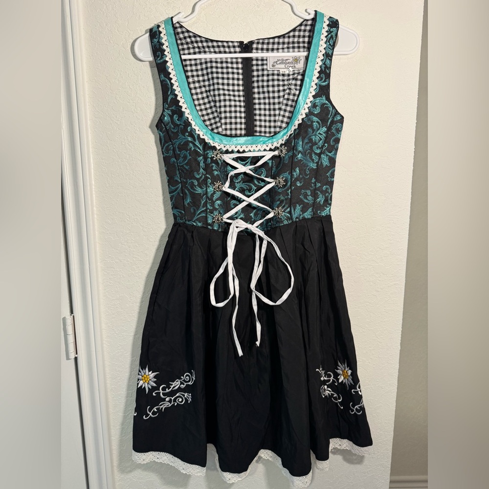 Elegant Black and Teal Dirndl Dress